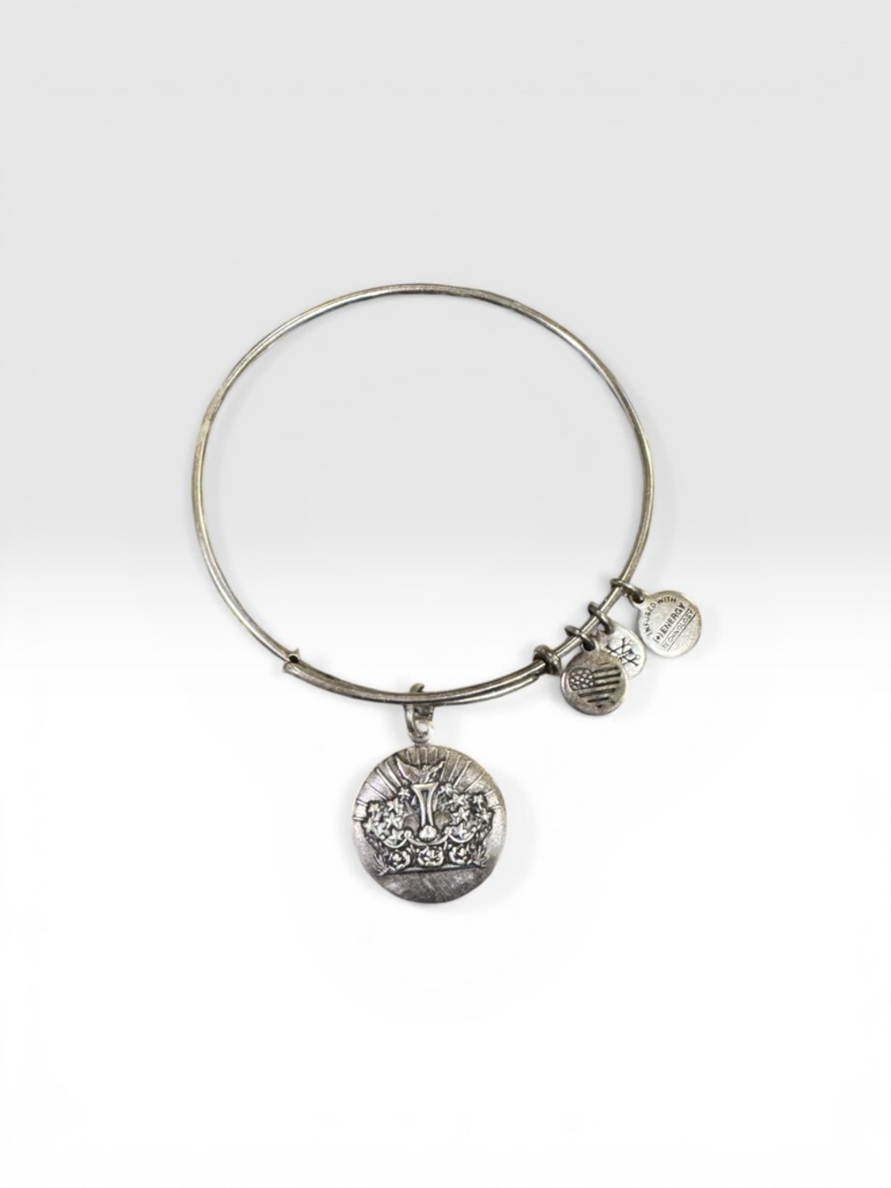Alex and Ani Silver Floral “Queens’s Crown” Charm Bangle Bracelet